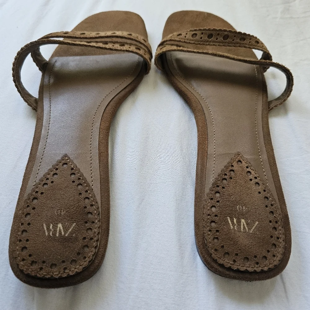 Zara Tan Braided Sandals Slip-On Style USED ONCE . - Picture 3 of 8